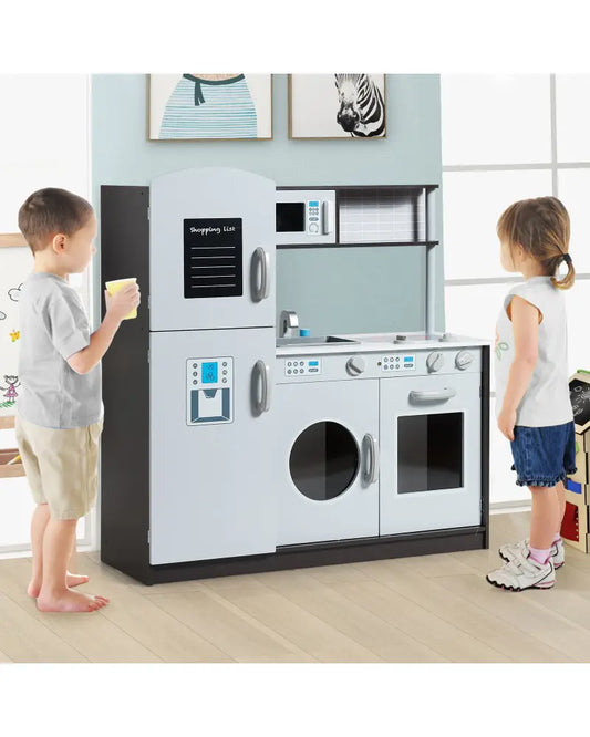 Kids Pretend Play Kitchen Cooking Set with Simulated Sound - Gray - Play Kitchen Sets