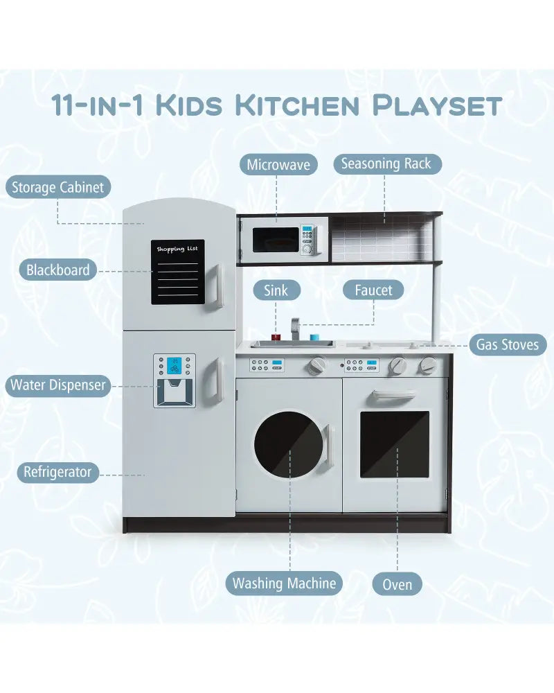 Kids Pretend Play Kitchen Cooking Set with Simulated Sound - Gray - Play Kitchen Sets
