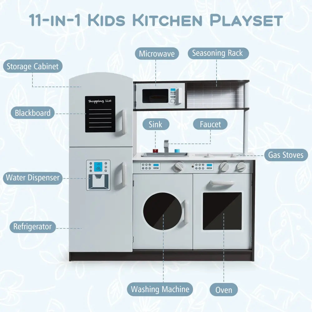 Kids Pretend Play Kitchen Cooking Set with Simulated Sound - Gray - Play Kitchen Sets