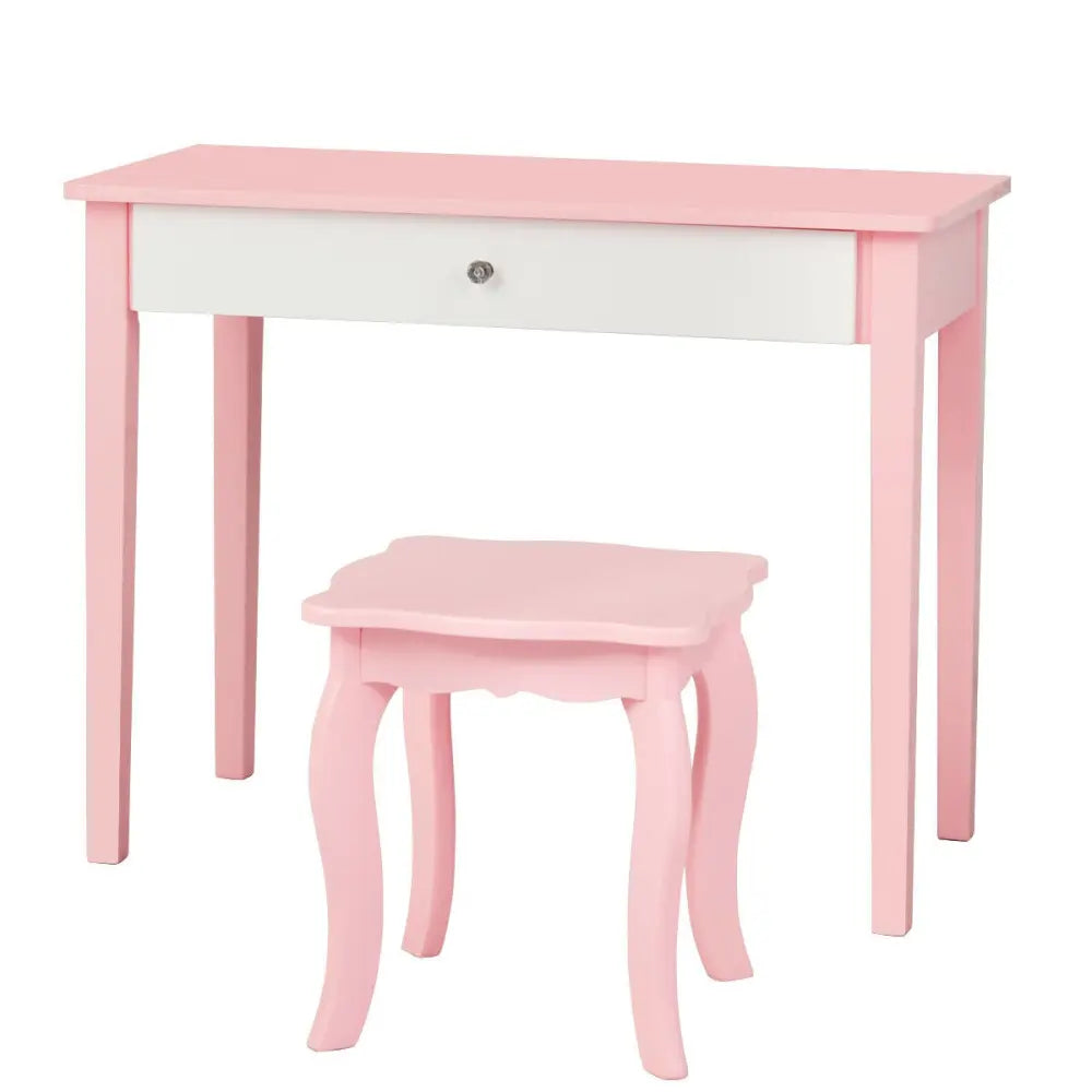 Kids Princess Make Up Dressing Table with Tri-folding Mirror and Chair-Pink - Pink - Kids Vanities