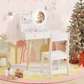 Kids Princess Makeup Dressing Desk and Chair Set with Mirror and Lights-White - White - Kids Table & Chair Sets