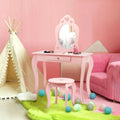 Kids Princess Makeup Dressing Play Table Set with Mirror -Pink - Pink - Kids Vanities