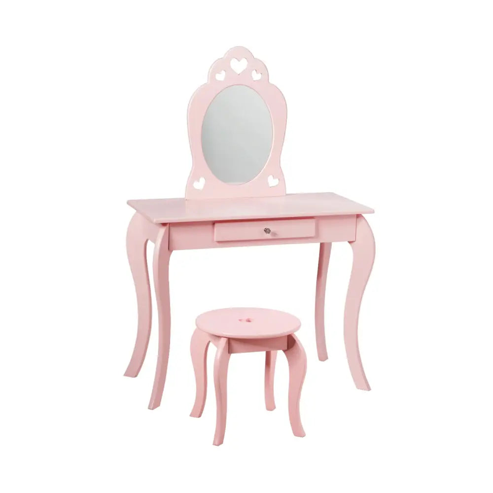 Kids Princess Makeup Dressing Play Table Set with Mirror -Pink - Pink - Kids Vanities