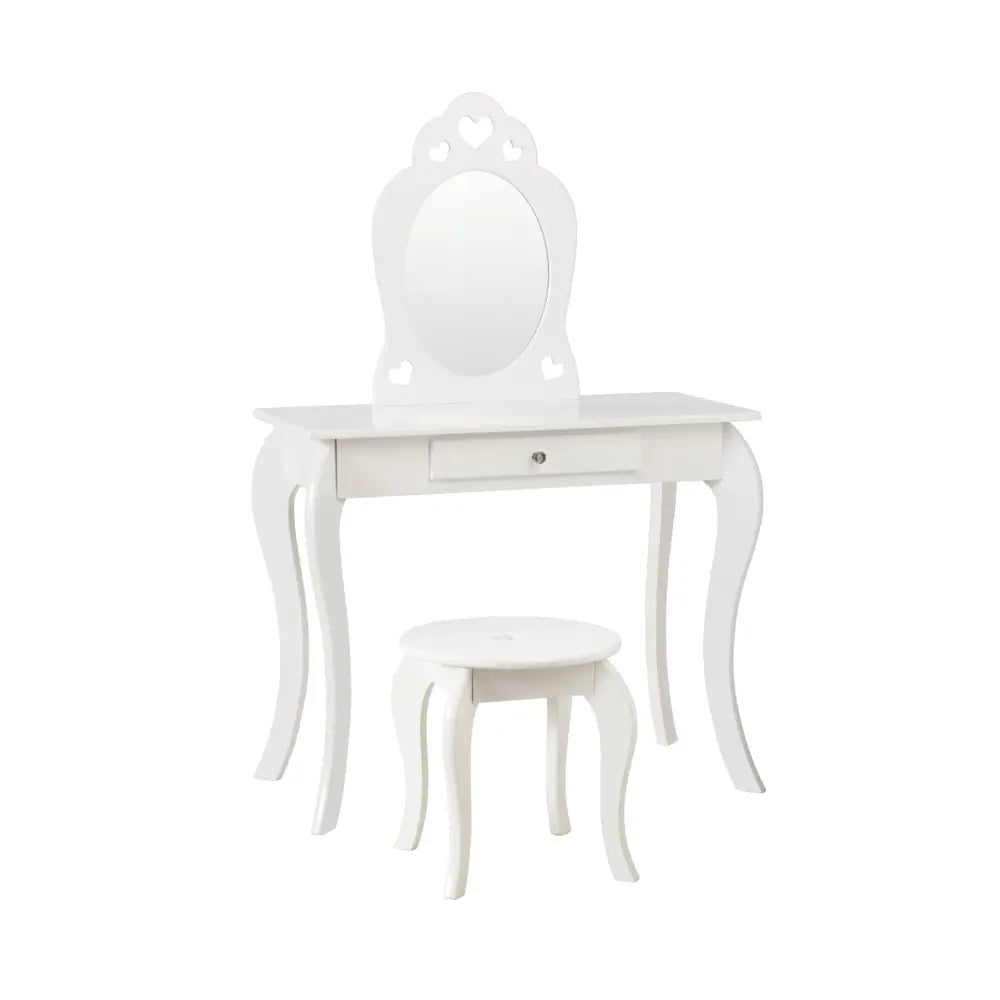 Kids Princess Makeup Dressing Play Table Set with Mirror -White - White - Kids Vanities