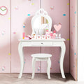 Kids Princess Makeup Dressing Play Table Set with Mirror -White - White - Kids Vanities