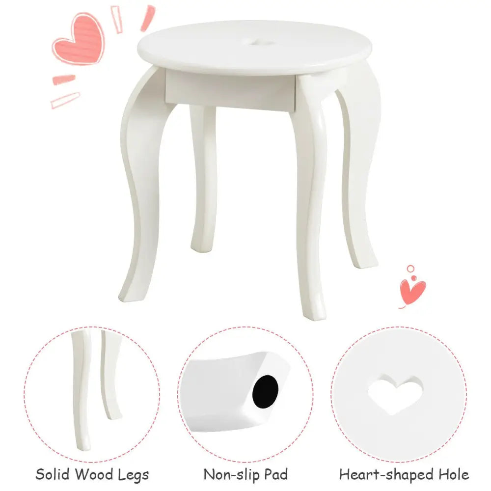 Kids Princess Makeup Dressing Play Table Set with Mirror -White - White - Kids Vanities