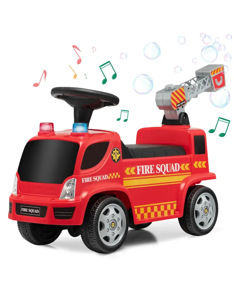 Kids Push Ride On Fire Truck with Ladder Bubble Maker and Headlights-Red - Red - Push & Pedal Ride On Toys