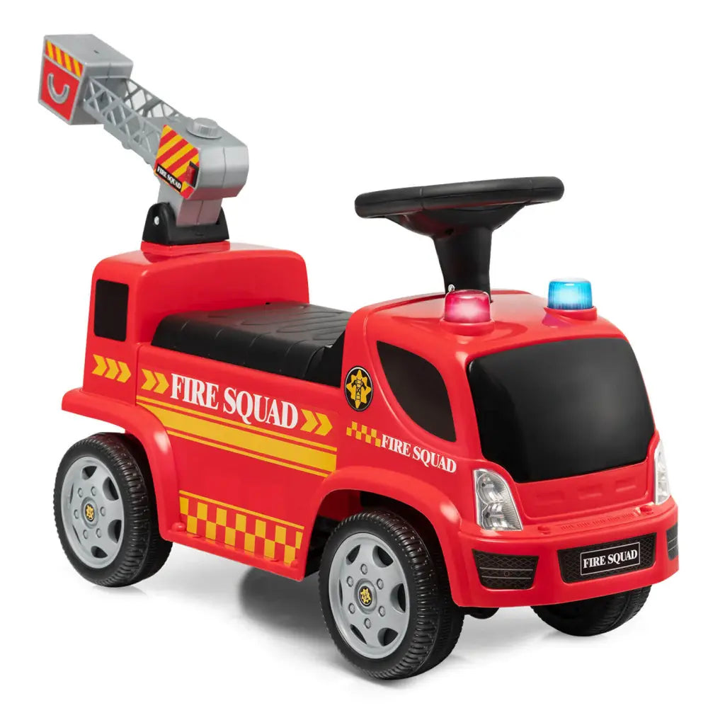 Kids Push Ride On Fire Truck with Ladder Bubble Maker and Headlights-Red - Red - Push & Pedal Ride On Toys