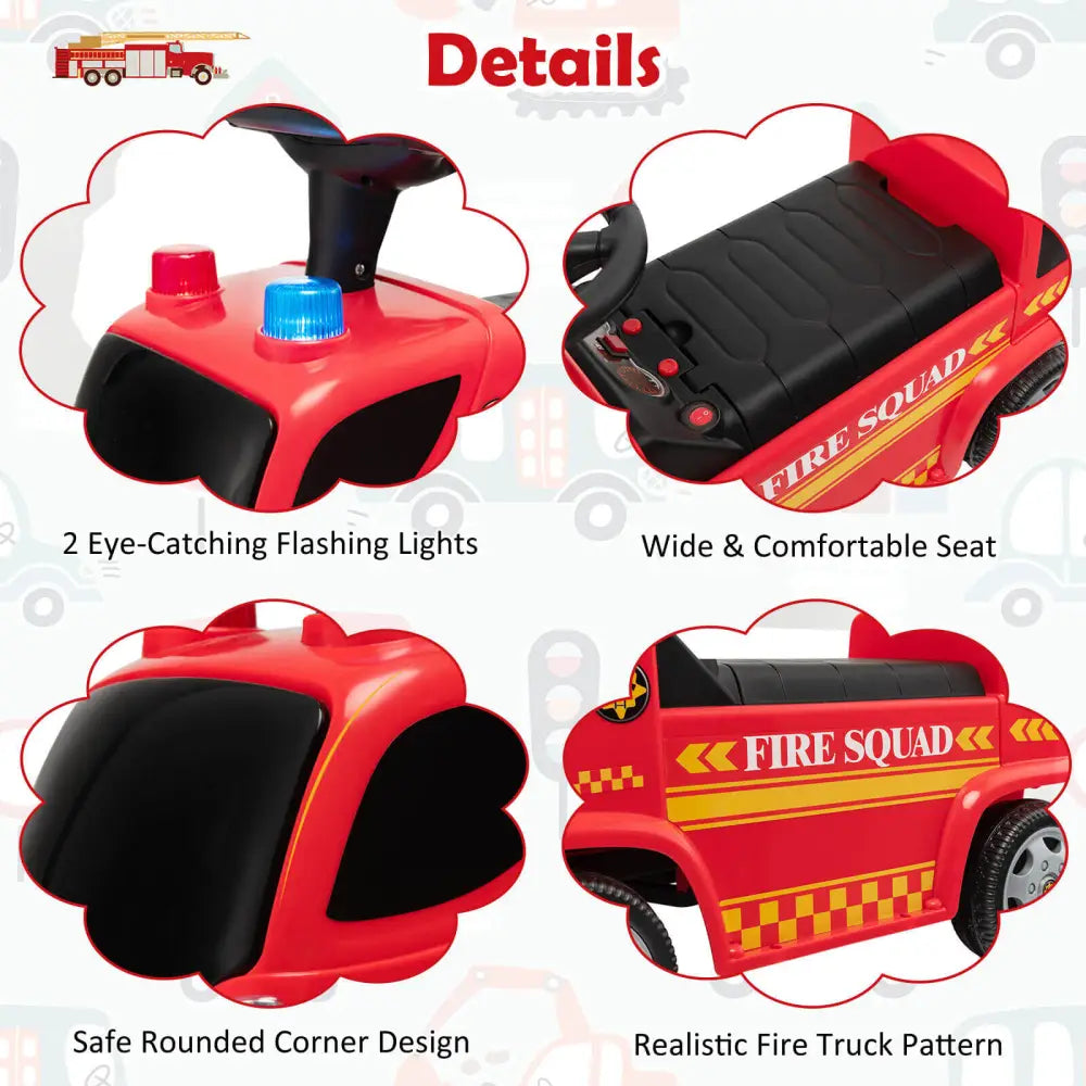 Kids Push Ride On Fire Truck with Ladder Bubble Maker and Headlights-Red - Red - Push & Pedal Ride On Toys