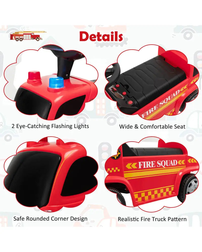 Kids Push Ride On Fire Truck with Ladder Bubble Maker and Headlights-Red - Red - Push & Pedal Ride On Toys