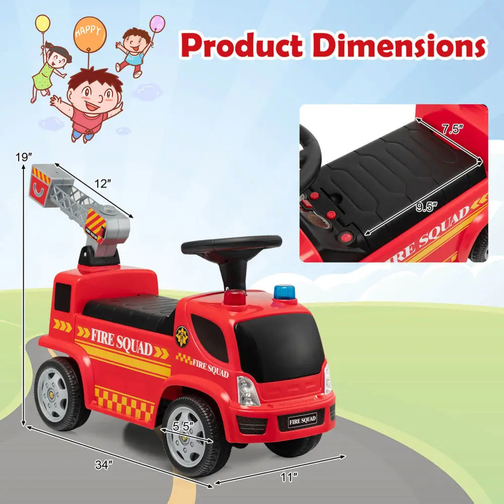 Kids Push Ride On Fire Truck with Ladder Bubble Maker and Headlights-Red - Red - Push & Pedal Ride On Toys