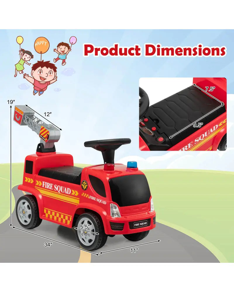 Kids Push Ride On Fire Truck with Ladder Bubble Maker and Headlights-Red - Red - Push & Pedal Ride On Toys