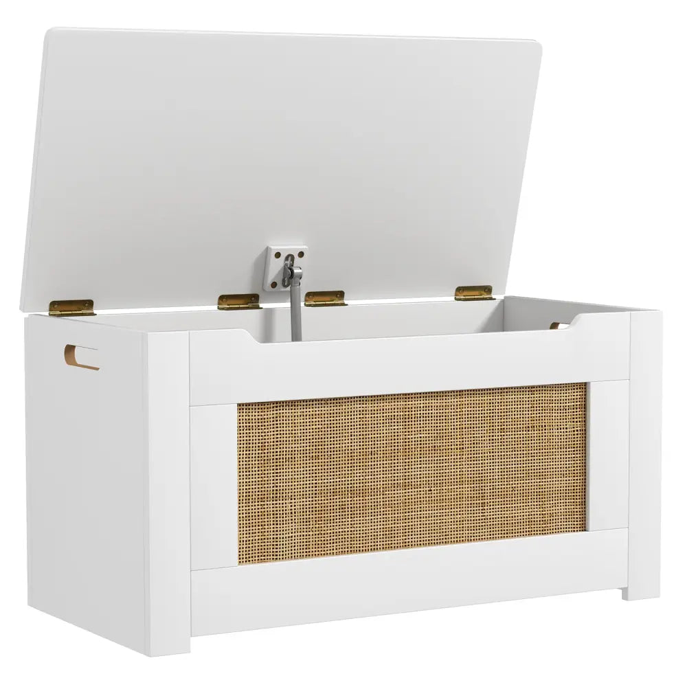 Kids Rattan Toy Storage Box with Flip Top Lid and Safety Hinge Handles-White - White - Kids Storage