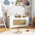 Kids Rattan Toy Storage Box with Flip Top Lid and Safety Hinge Handles-White - White - Kids Storage