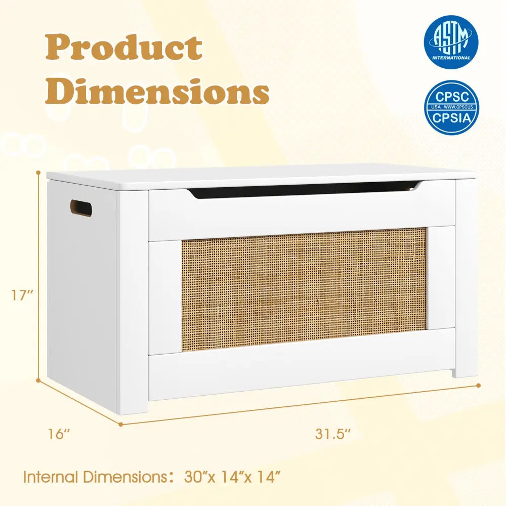 Kids Rattan Toy Storage Box with Flip Top Lid and Safety Hinge Handles-White - White - Kids Storage