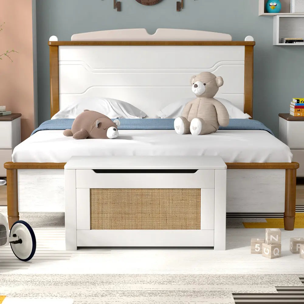 Kids Rattan Toy Storage Box with Flip Top Lid and Safety Hinge Handles-White - White - Kids Storage