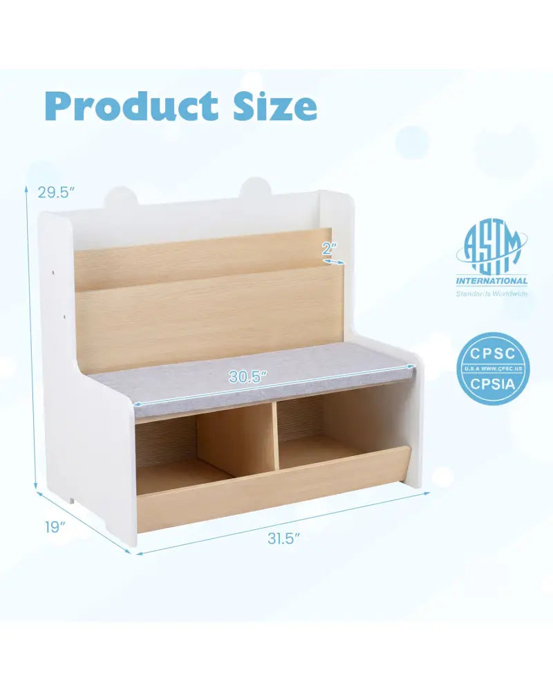 Kids Reading Nook with Bench Bookshelf and 2 Cubbies-White - White - Kids Storage