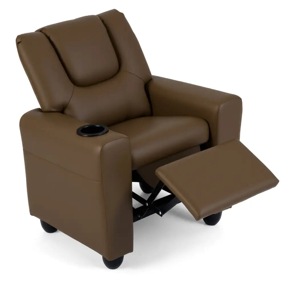 Kids Recliner Chair Push Back Toddler Reclining Armchair with Cup Holder-Brown - Brown - Kids Chairs & Seating