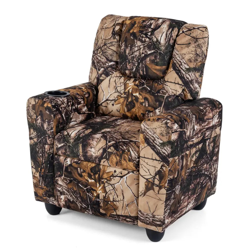 Kids Recliner Chair Push Back Toddler Reclining Armchair with Cup Holder-Camouflage - Camouflage - Kids Chairs & Seating
