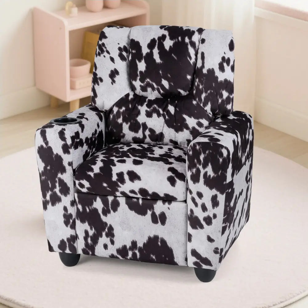 Kids Recliner Chair Push Back Toddler Reclining Armchair with Cup Holder-White - Black & White - Kids Chairs & Seating