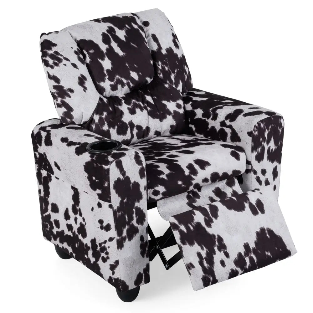 Kids Recliner Chair Push Back Toddler Reclining Armchair with Cup Holder-White - Black & White - Kids Chairs & Seating
