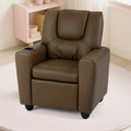 Kids Recliner Chair Push Back Toddler Reclining Armchair with Cup Holder-Brown - Brown - Kids Chairs & Seating
