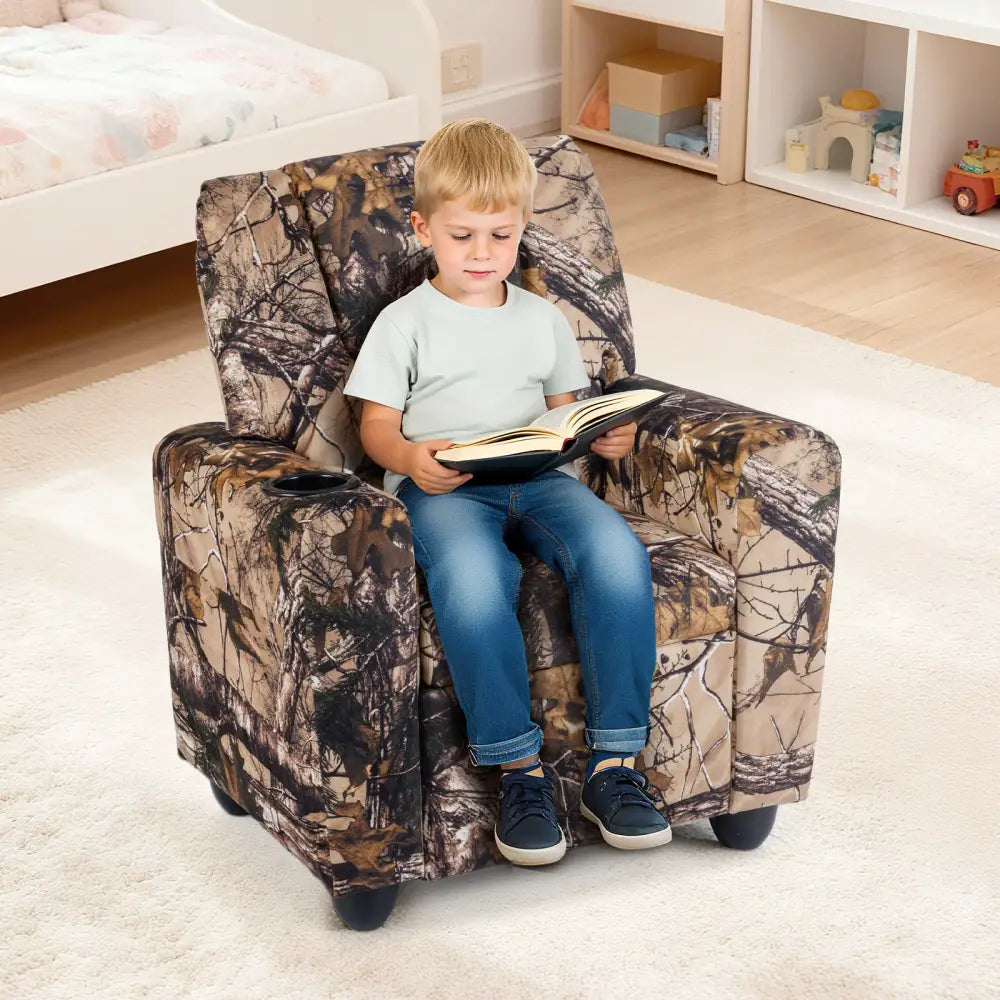 Kids Recliner Chair Push Back Toddler Reclining Armchair with Cup Holder-Camouflage - Camouflage - Kids Chairs & Seating