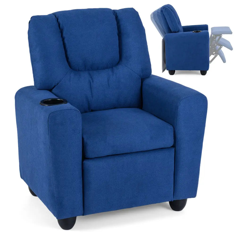 Kids Recliner Chair Push Back Toddler Reclining Armchair with Cup Holder-Blue - Blue - Kids Chairs & Seating