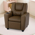 Kids Recliner Chair Push Back Toddler Reclining Armchair with Cup Holder-Brown - Brown - Kids Chairs & Seating