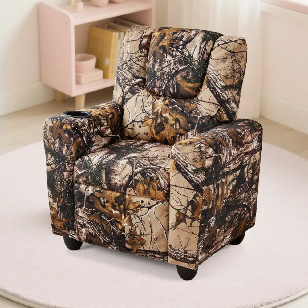 Kids Recliner Chair Push Back Toddler Reclining Armchair with Cup Holder-Camouflage - Camouflage - Kids Chairs & Seating