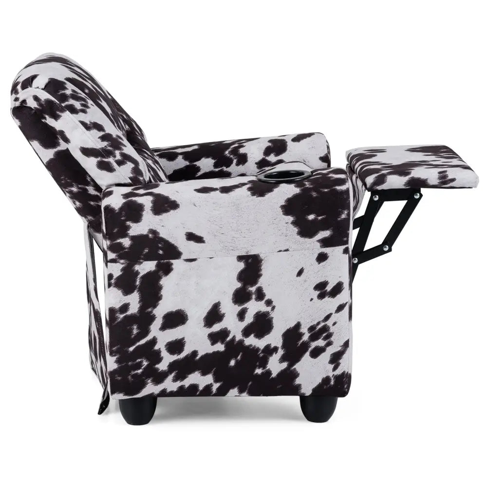 Kids Recliner Chair Push Back Toddler Reclining Armchair with Cup Holder-White - Black & White - Kids Chairs & Seating