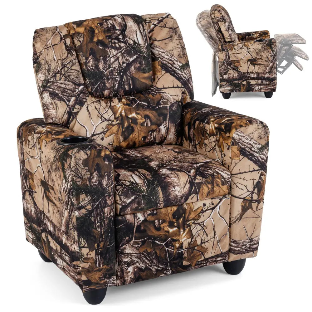 Kids Recliner Chair Push Back Toddler Reclining Armchair with Cup Holder-Camouflage - Camouflage - Kids Chairs & Seating
