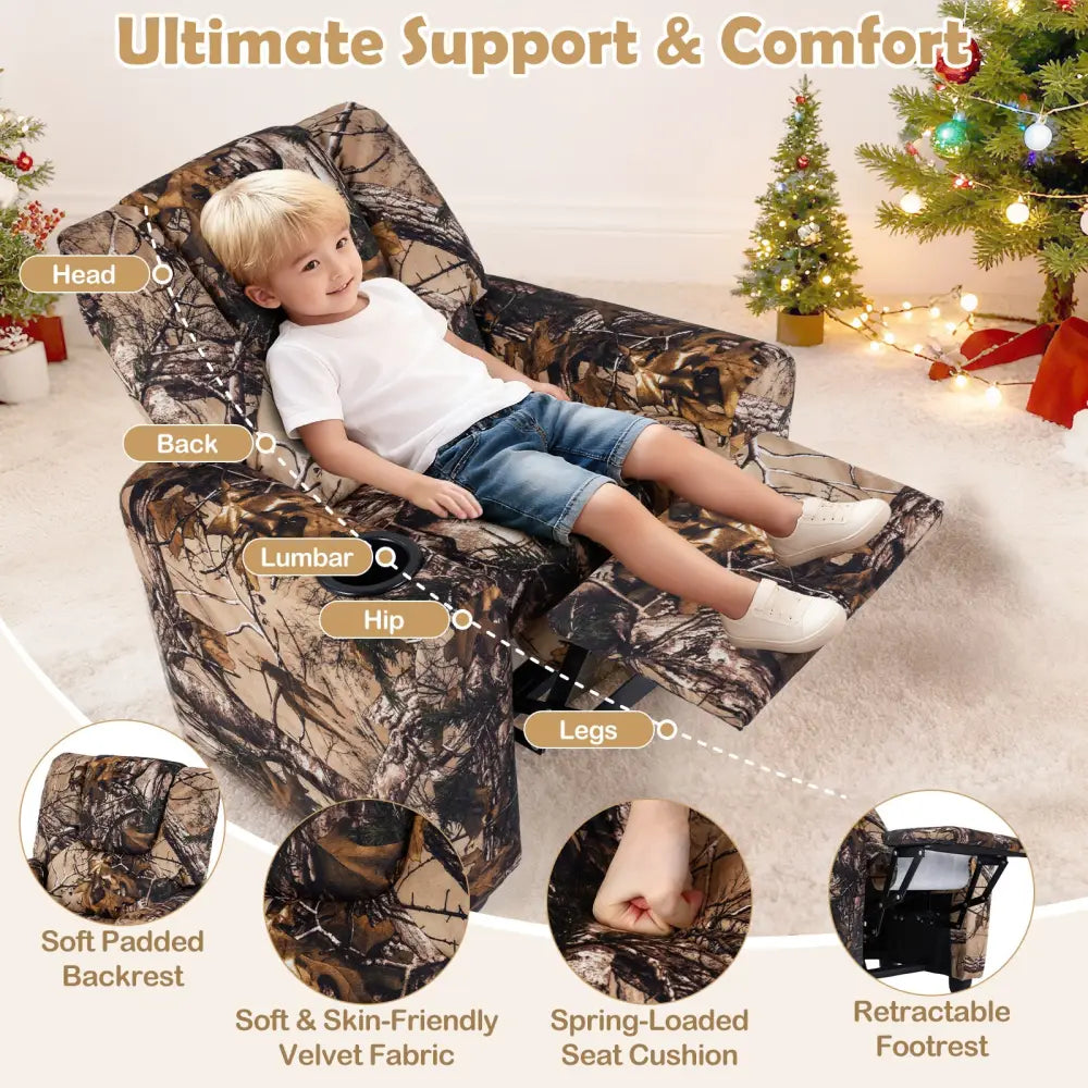 Kids Recliner Chair Push Back Toddler Reclining Armchair with Cup Holder-Camouflage - Camouflage - Kids Chairs & Seating