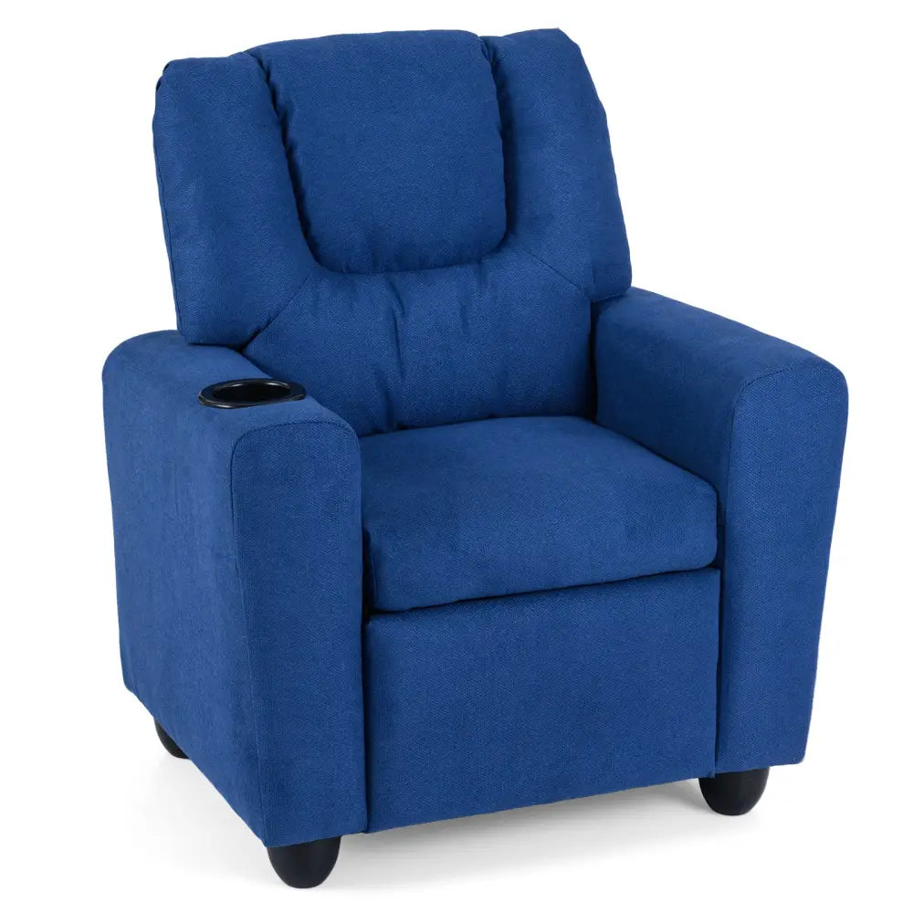 Kids Recliner Chair Push Back Toddler Reclining Armchair with Cup Holder-Blue - Blue - Kids Chairs & Seating