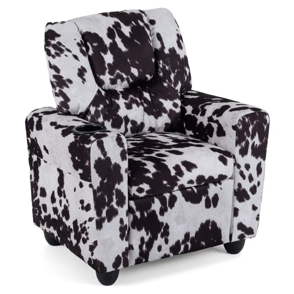 Kids Recliner Chair Push Back Toddler Reclining Armchair with Cup Holder-White - Black & White - Kids Chairs & Seating
