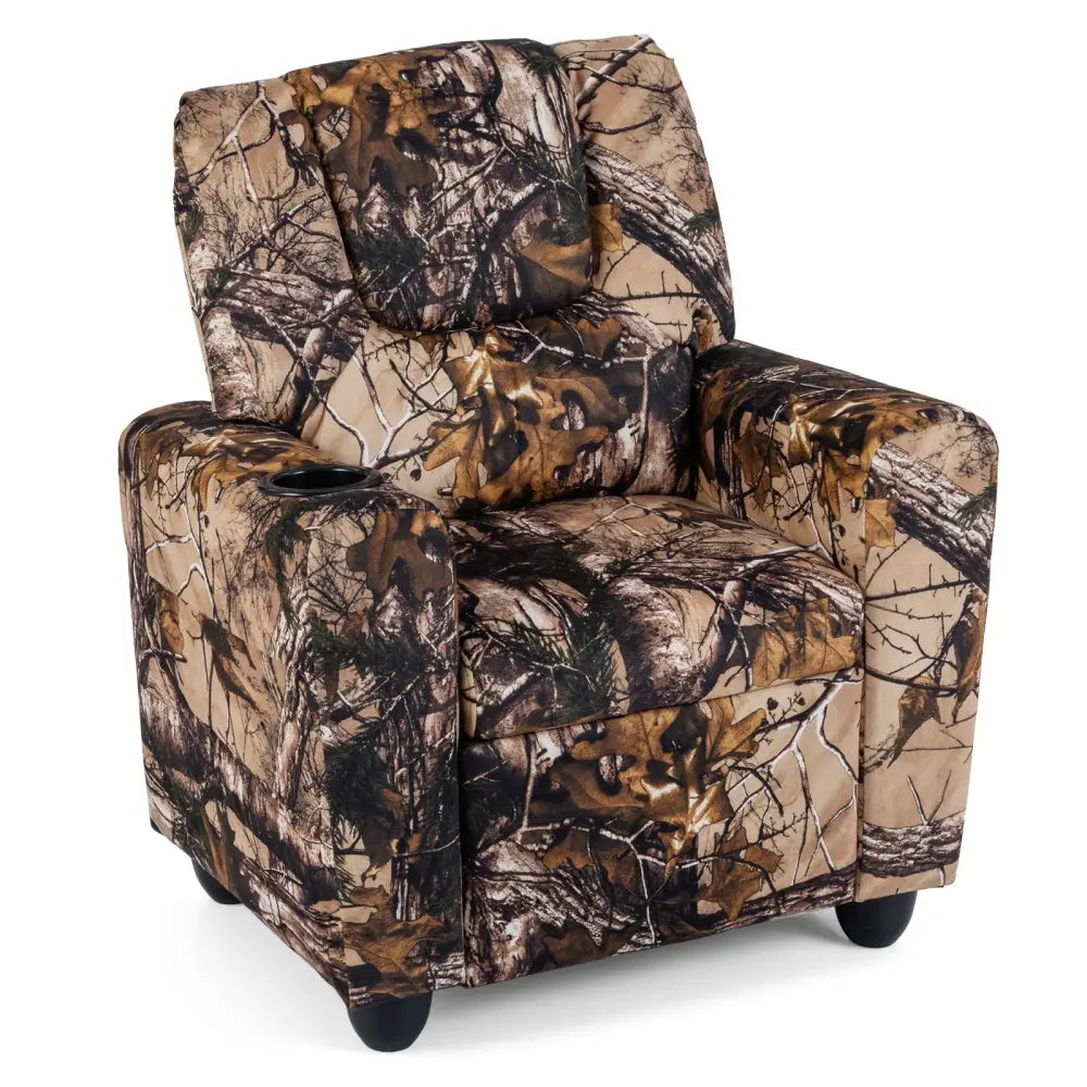 Kids Recliner Chair Push Back Toddler Reclining Armchair with Cup Holder-Camouflage - Camouflage - Kids Chairs & Seating