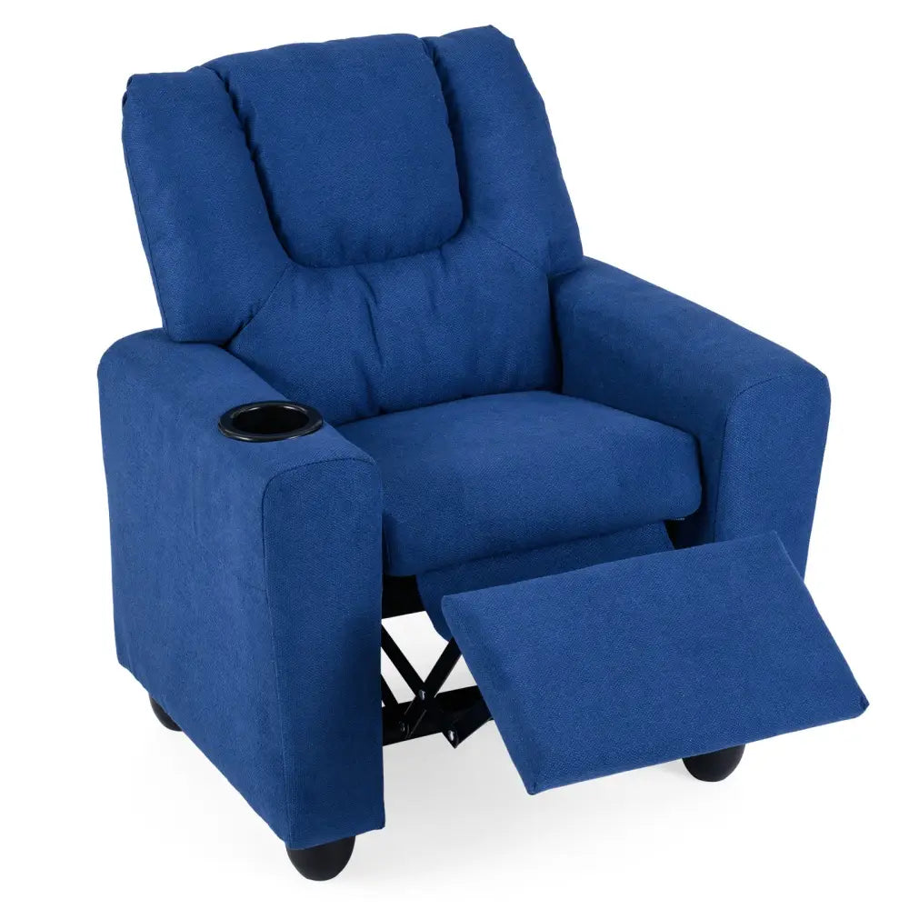 Kids Recliner Chair Push Back Toddler Reclining Armchair with Cup Holder-Blue - Blue - Kids Chairs & Seating