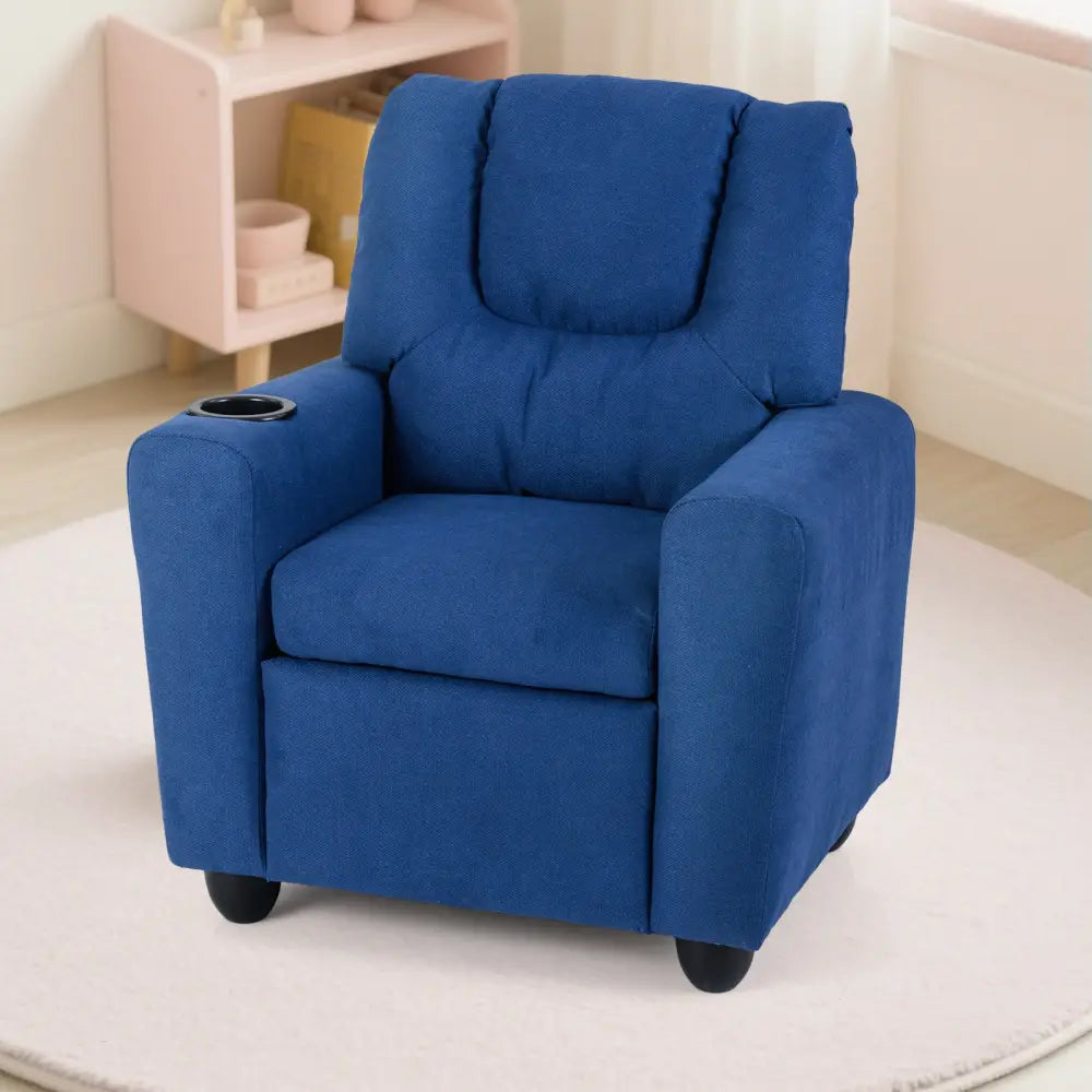 Kids Recliner Chair Push Back Toddler Reclining Armchair with Cup Holder-Blue - Blue - Kids Chairs & Seating