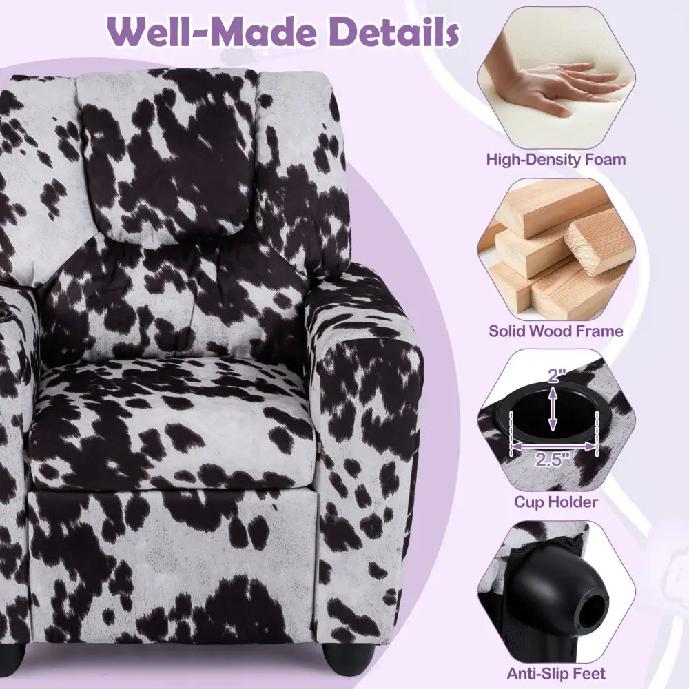 Kids Recliner Chair Push Back Toddler Reclining Armchair with Cup Holder-White - Black & White - Kids Chairs & Seating