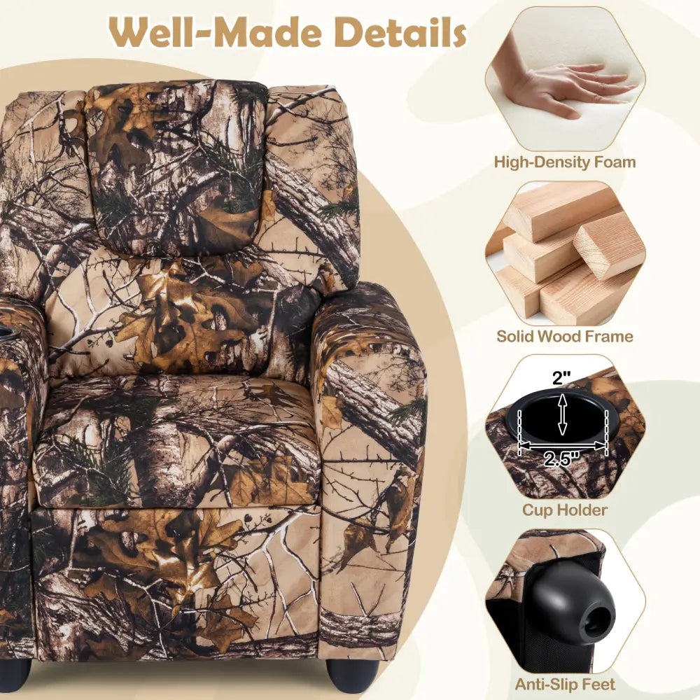 Kids Recliner Chair Push Back Toddler Reclining Armchair with Cup Holder-Camouflage - Camouflage - Kids Chairs & Seating
