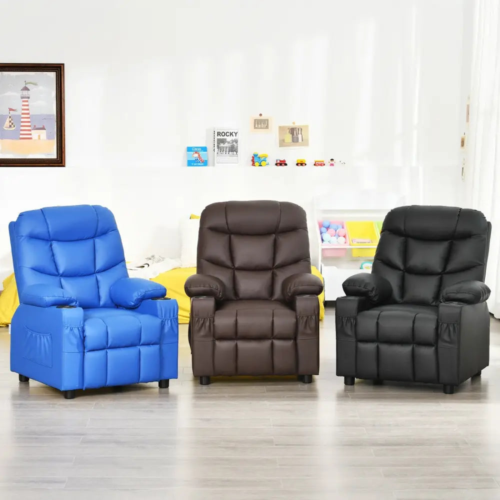 Kids Recliner Chair with Cup Holder and Footrest for Children-Black - Black - Kids Chairs & Seating