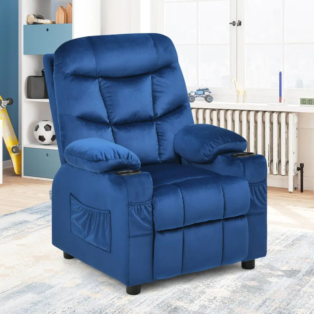 Kids Recliner Chair with Cup Holder and Footrest for Children-Light Blue - Light Blue - Kids Chairs & Seating