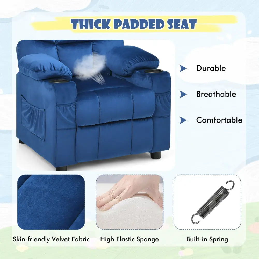 Kids Recliner Chair with Cup Holder and Footrest for Children-Light Blue - Light Blue - Kids Chairs & Seating