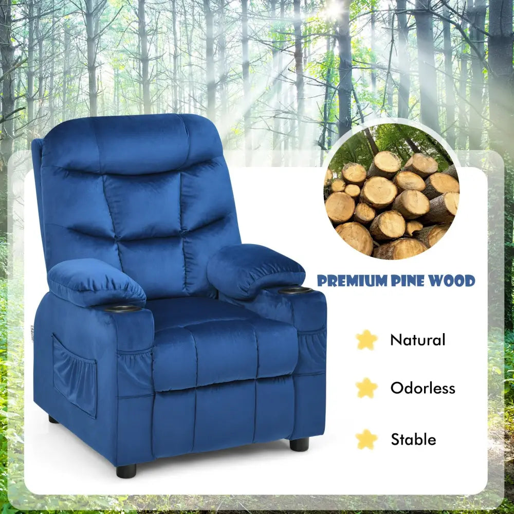 Kids Recliner Chair with Cup Holder and Footrest for Children-Light Blue - Light Blue - Kids Chairs & Seating