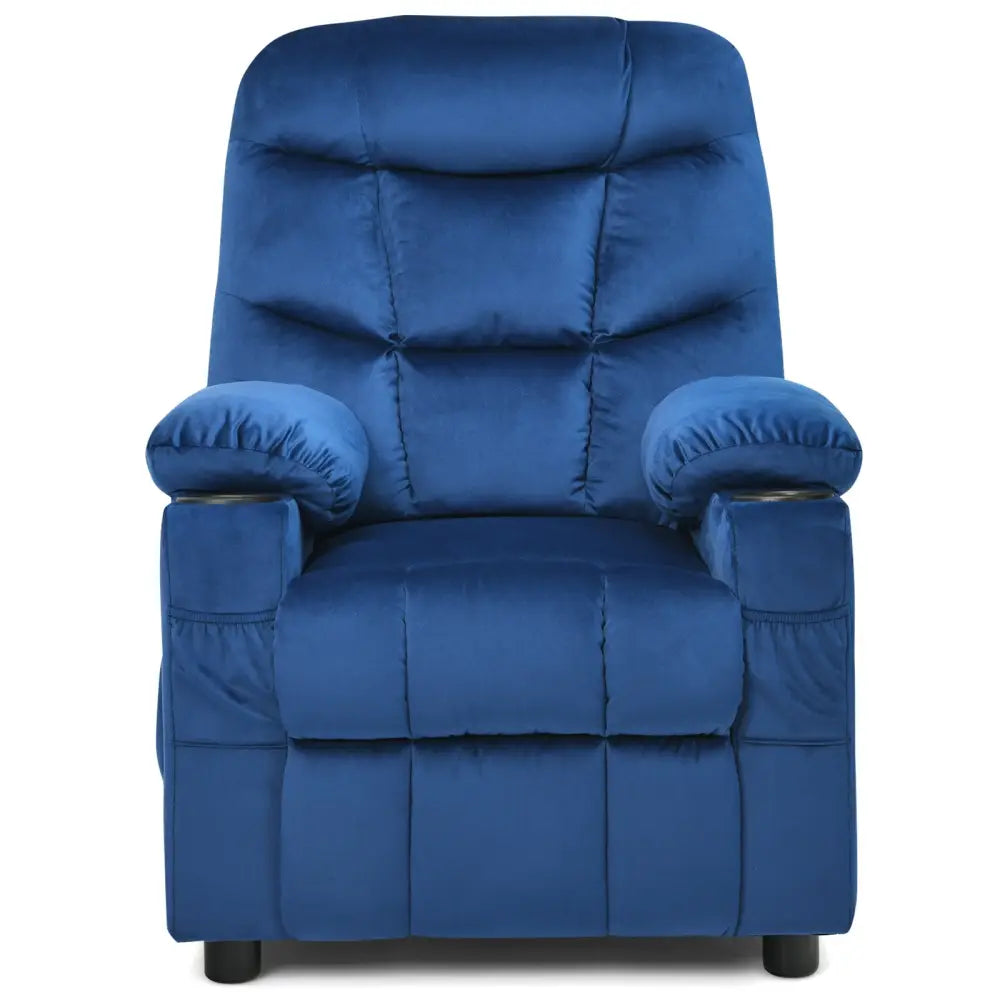 Kids Recliner Chair with Cup Holder and Footrest for Children-Light Blue - Light Blue - Kids Chairs & Seating