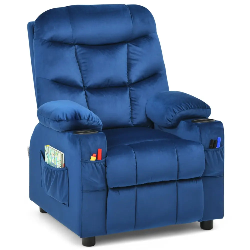 Kids Recliner Chair with Cup Holder and Footrest for Children-Light Blue - Light Blue - Kids Chairs & Seating