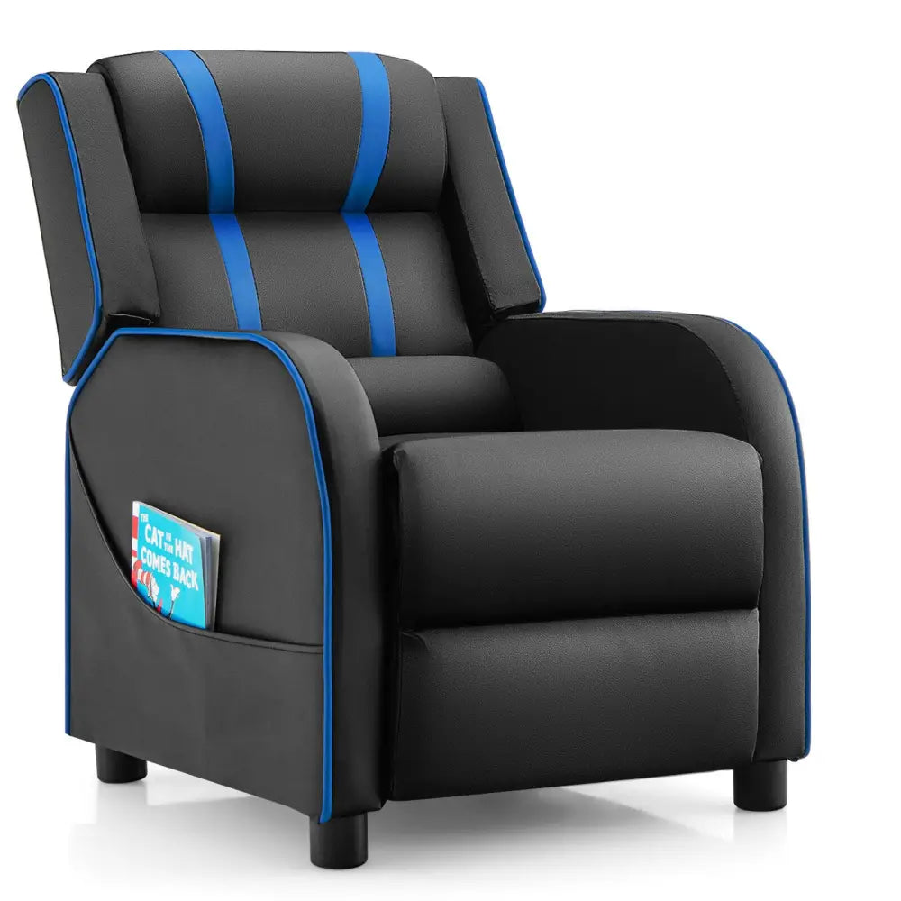 Kids Recliner Chair with Side Pockets and Footrest-Blue - Blue - Kids Chairs & Seating