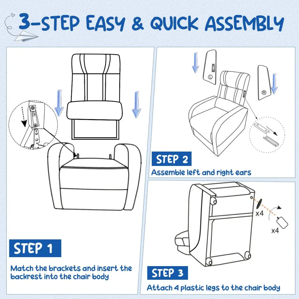 Kids Recliner Chair with Side Pockets and Footrest-Blue - Blue - Kids Chairs & Seating