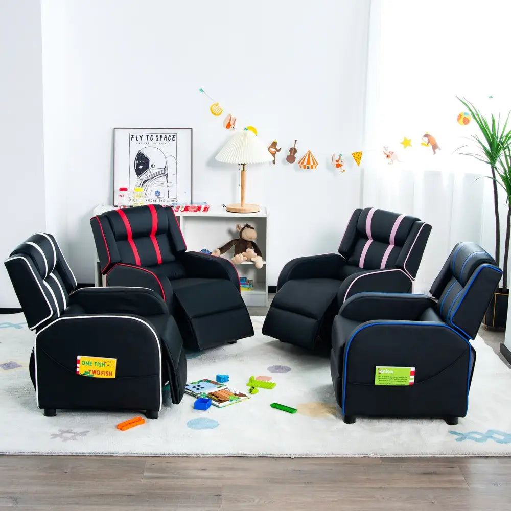 Kids Recliner Chair with Side Pockets and Footrest-Blue - Blue - Kids Chairs & Seating