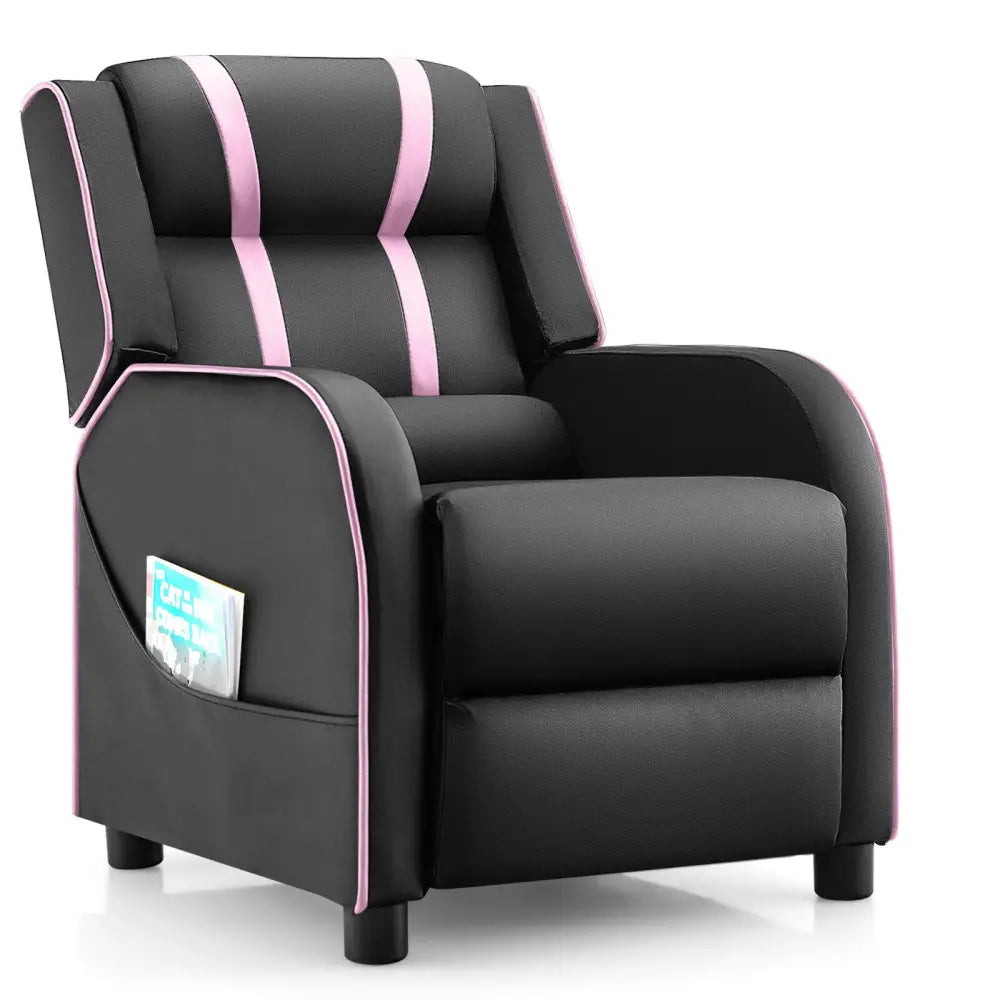 Kids Recliner Chair with Side Pockets and Footrest-Pink - Pink - Kids Chairs & Seating